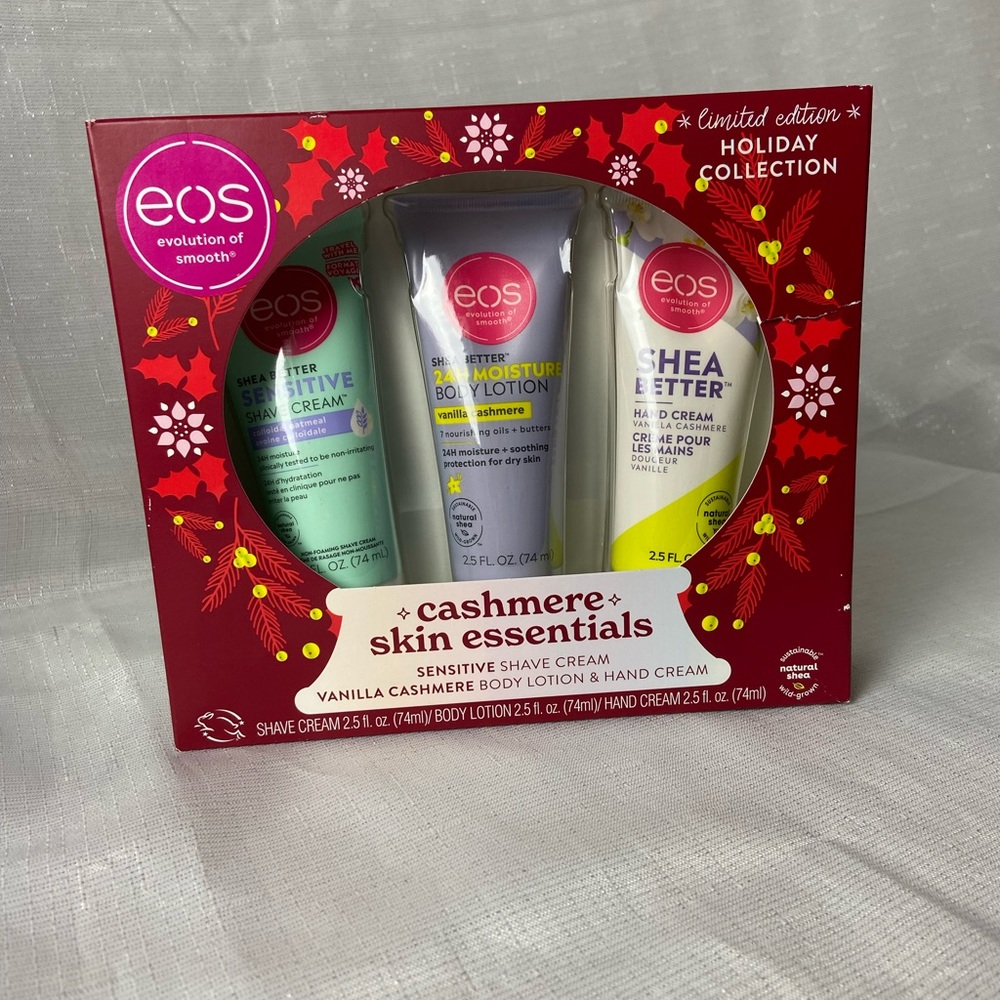 EOS cashmere skin essential travel size , shaving cream, body lotion, handcream